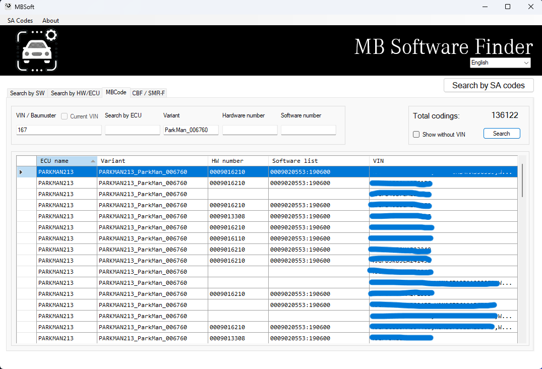 Search codings by variant
