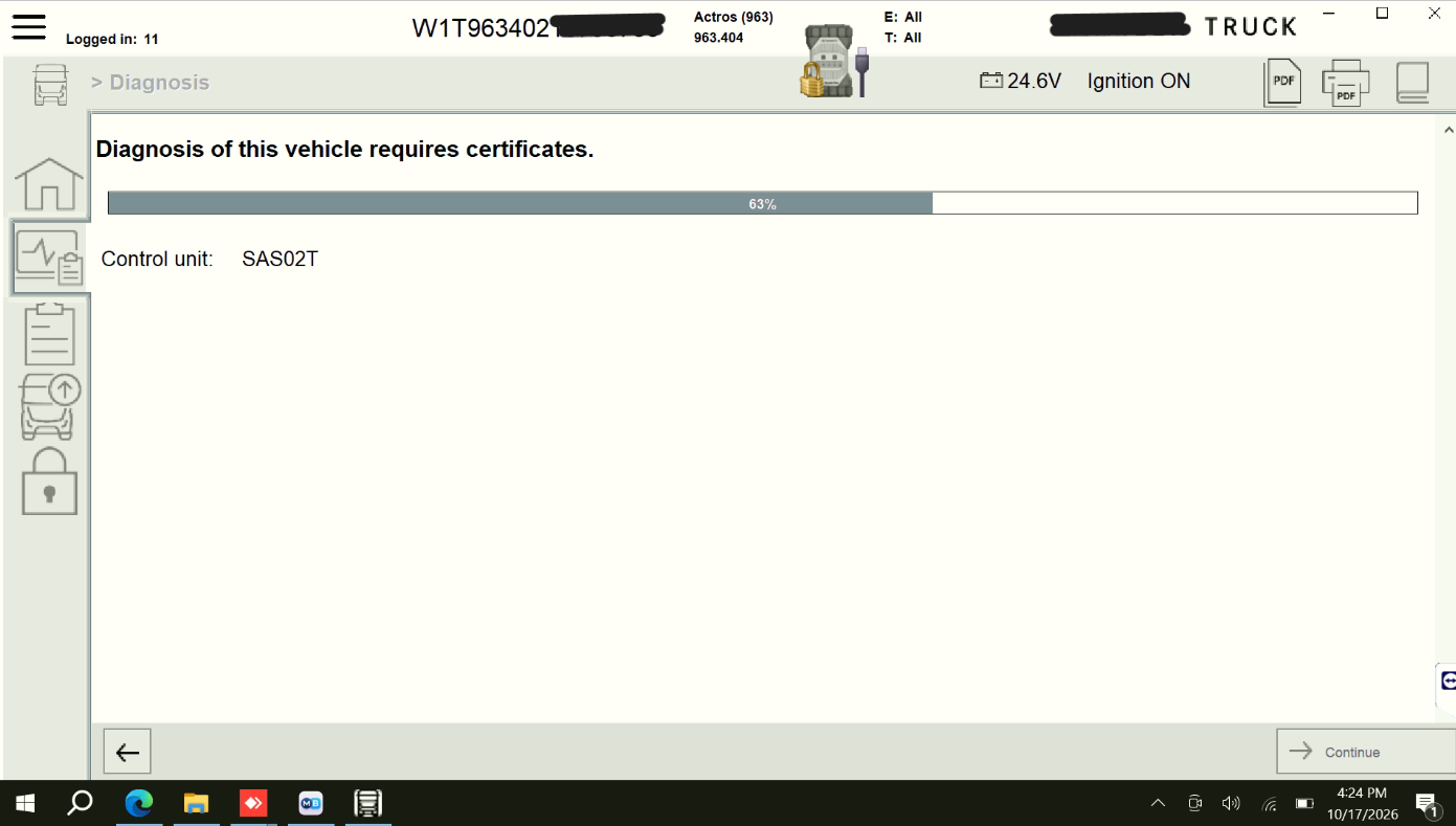 Diagnosis of this vehicle requires certificates